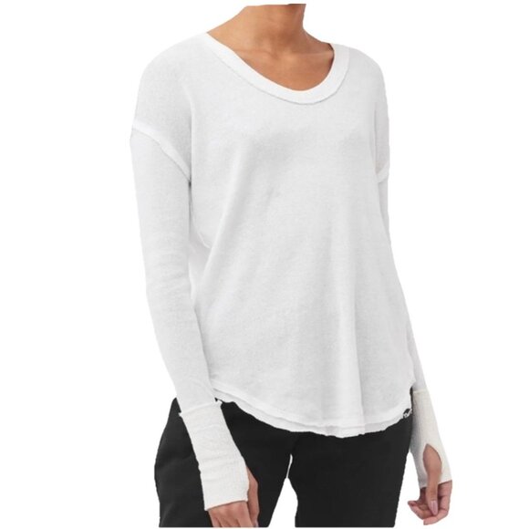 Free People We The Free Colby Long Sleeve Ivory Cotton Raw Hem Blouse Size Med - Picture 1 of 8